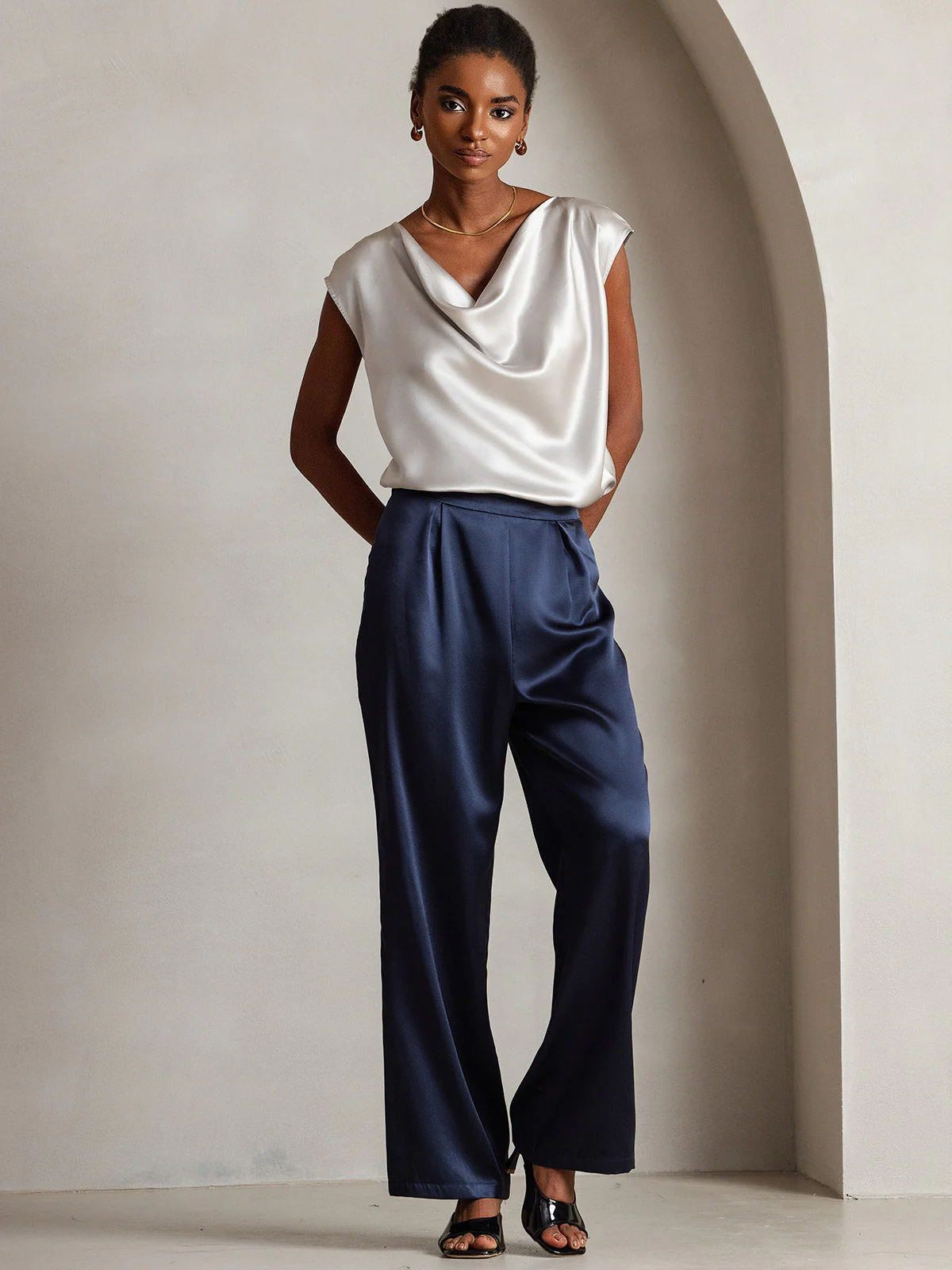 19Momme Zijde Coltrui Met Capmouwen Blouse - Image 50