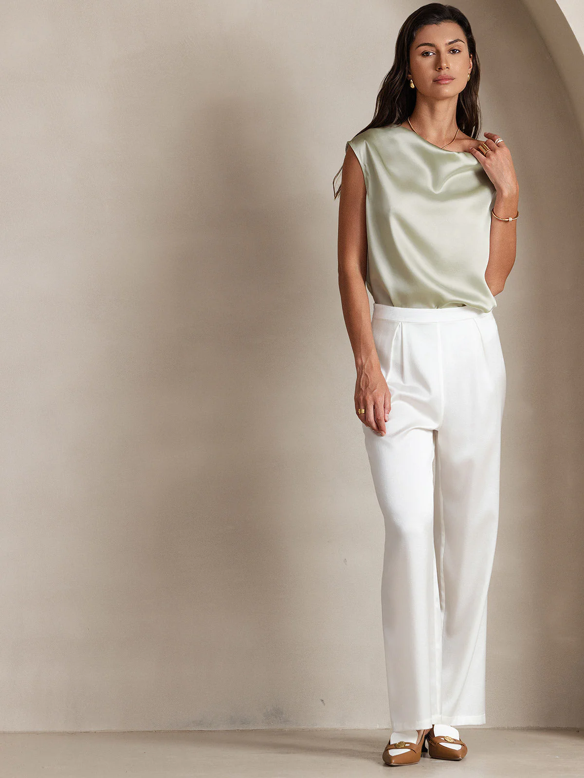 19Momme Zijde Coltrui Met Capmouwen Blouse - Image 57