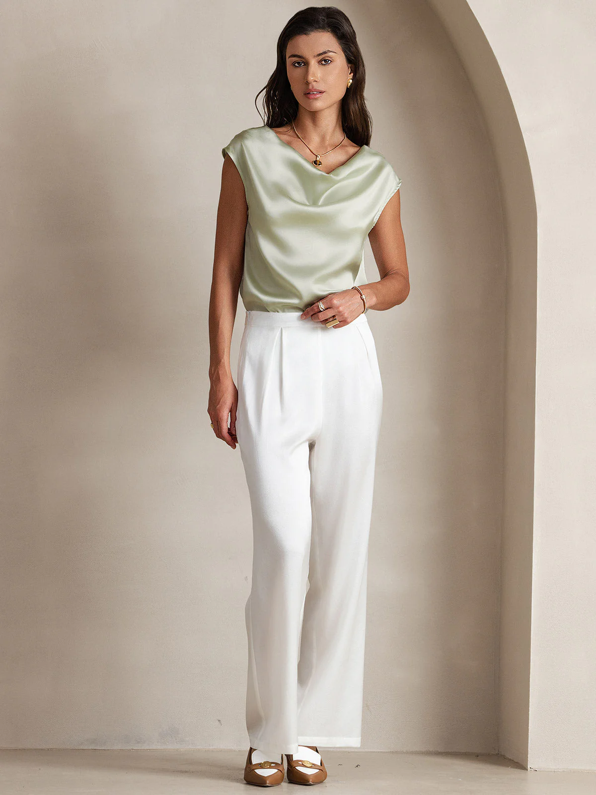 19Momme Zijde Coltrui Met Capmouwen Blouse - Image 58