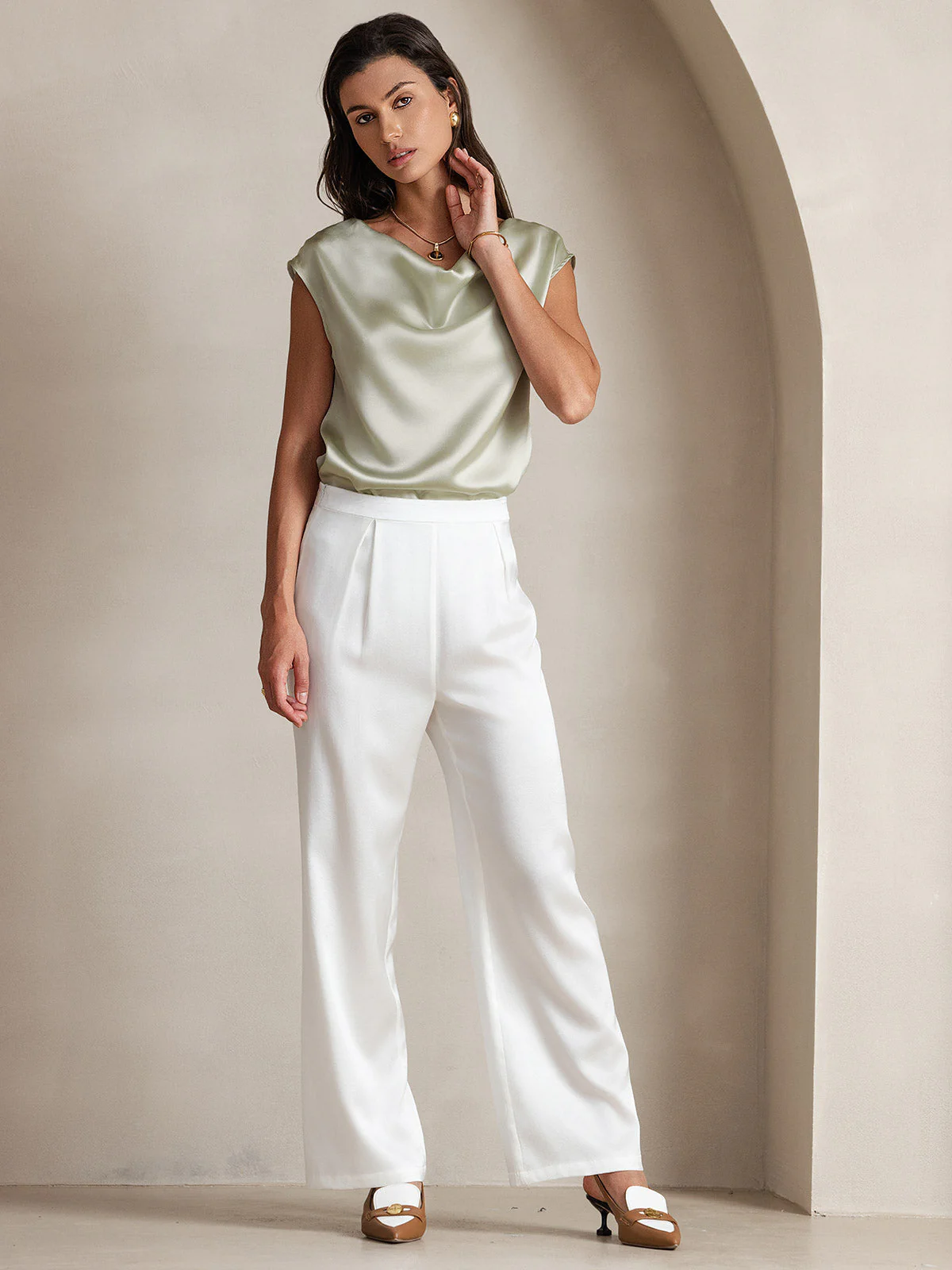 19Momme Zijde Coltrui Met Capmouwen Blouse - Image 59