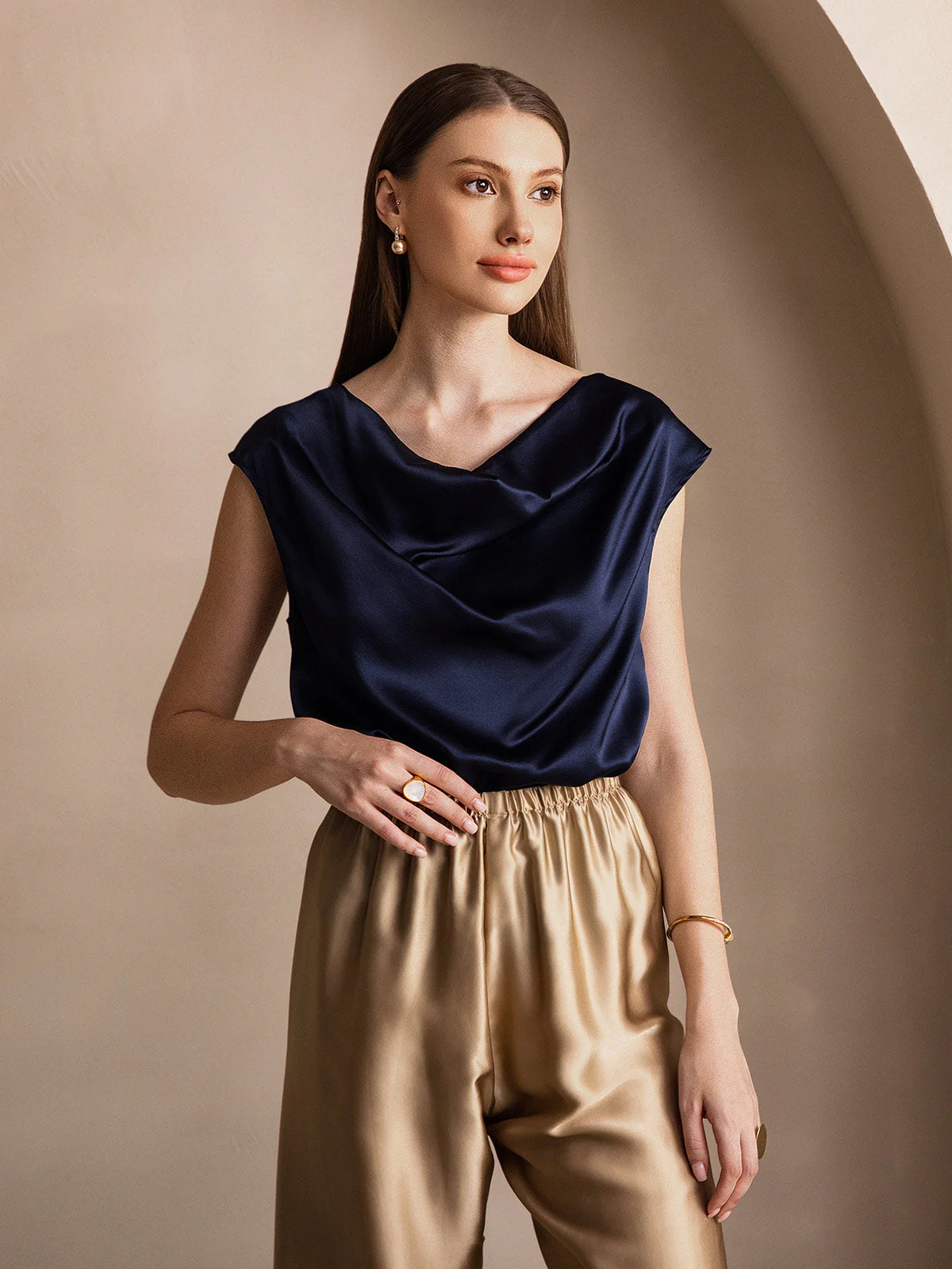 19Momme Zijde Coltrui Met Capmouwen Blouse - Image 63