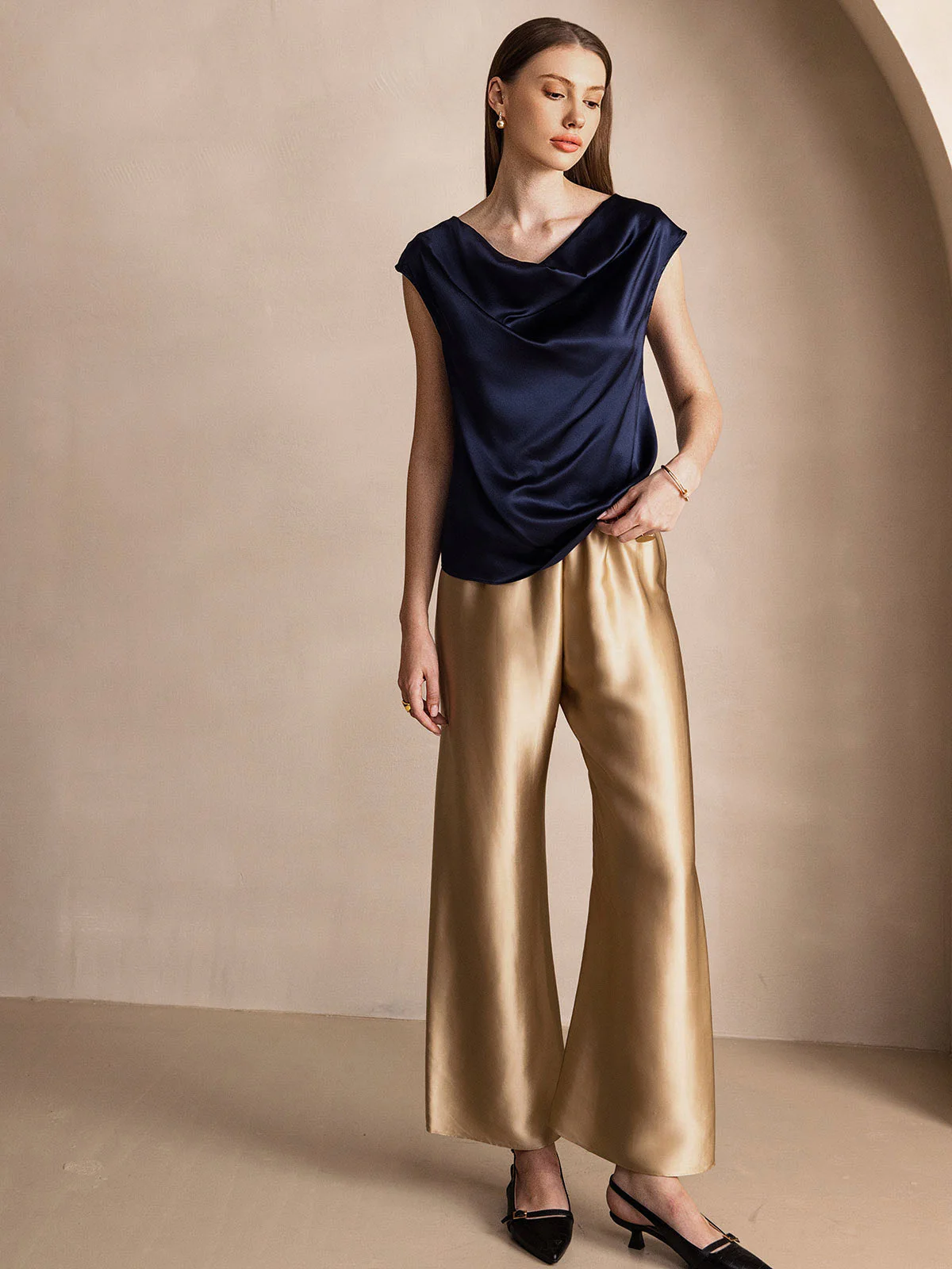 19Momme Zijde Coltrui Met Capmouwen Blouse - Image 66