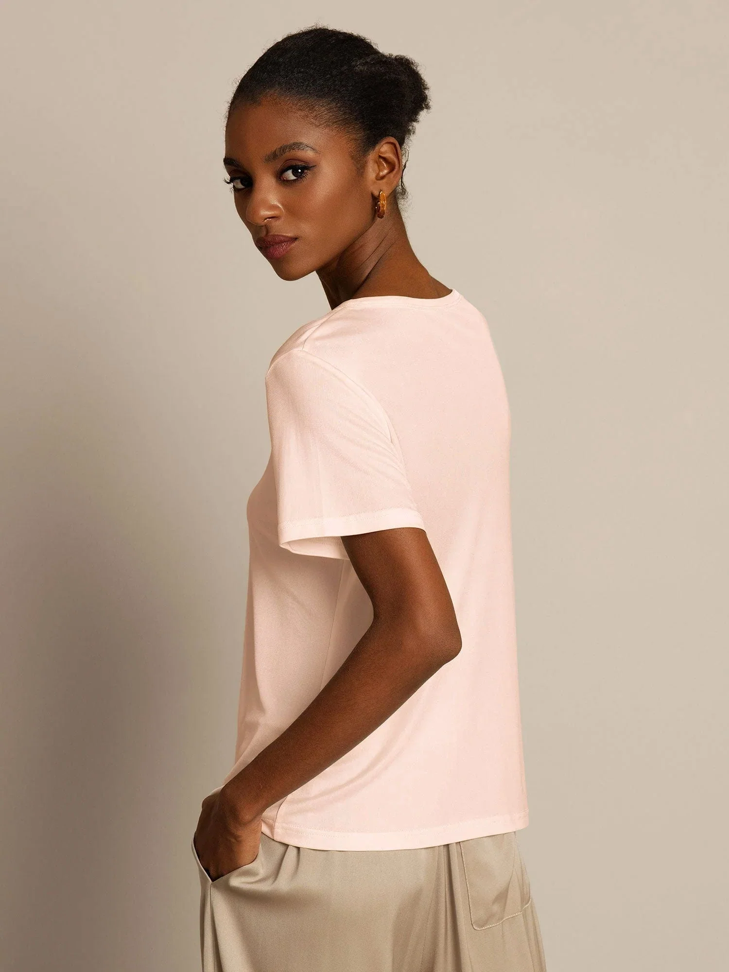Pure Zijde Korte Mouwen Dames T-Shirt - Image 24