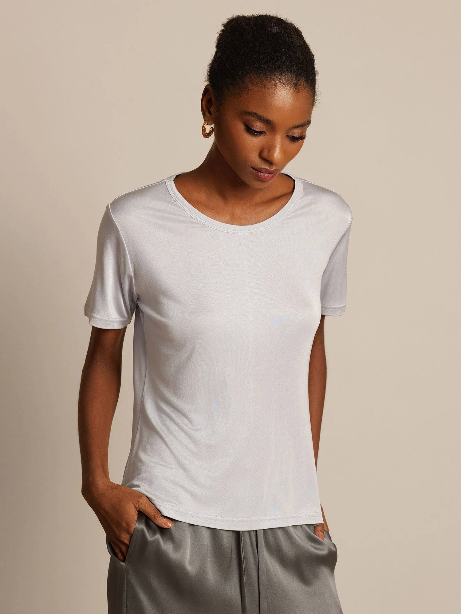Pure Zijde Korte Mouwen Dames T-Shirt - Image 3