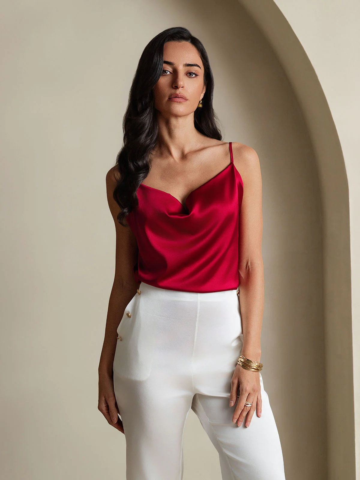 19Momme Zijde Watervalhals Spaghettibandjes Camisole Top - Image 28