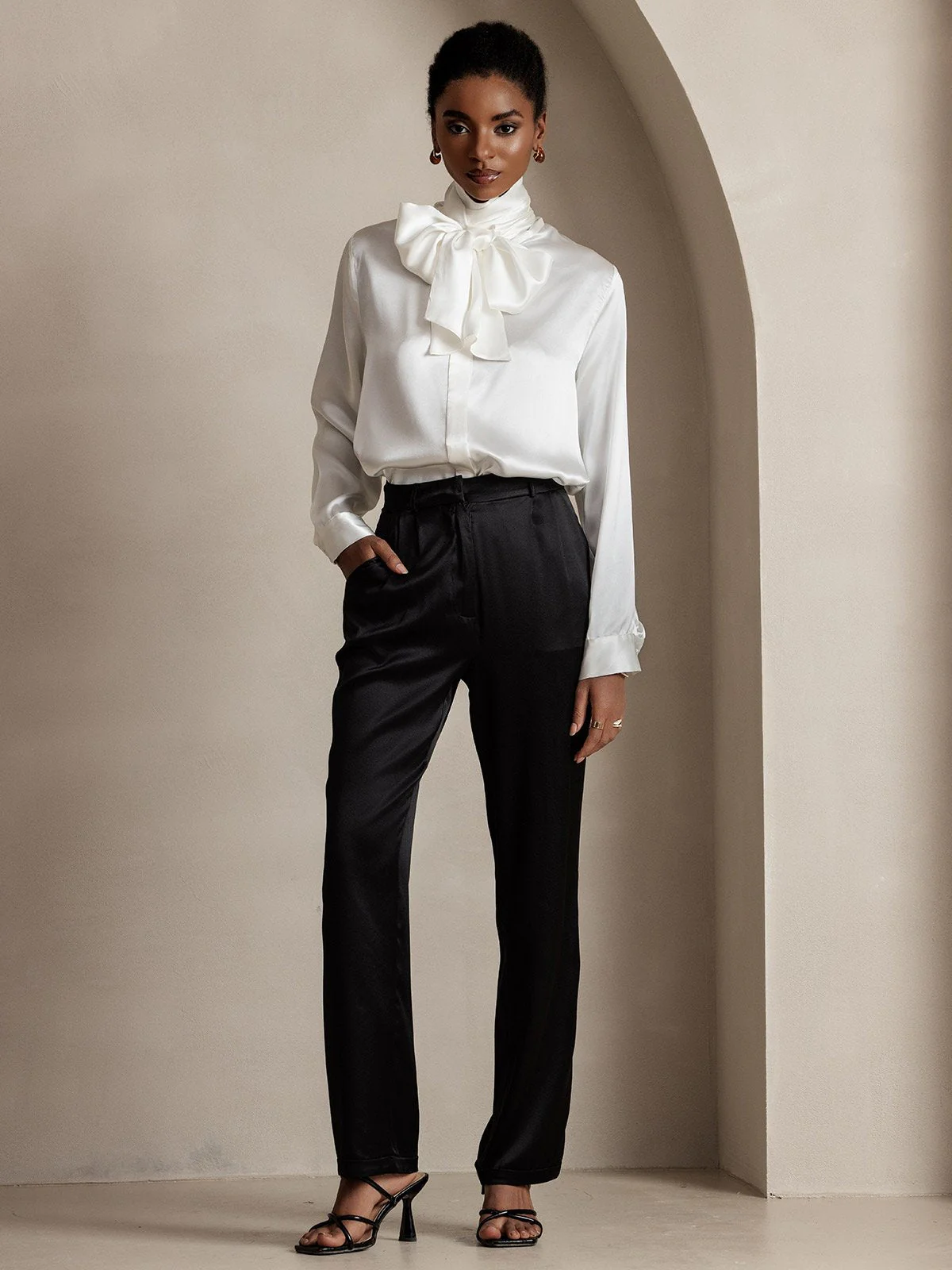 19Momme Zijden tijdloze klassieke rechte pantalon - Image 7