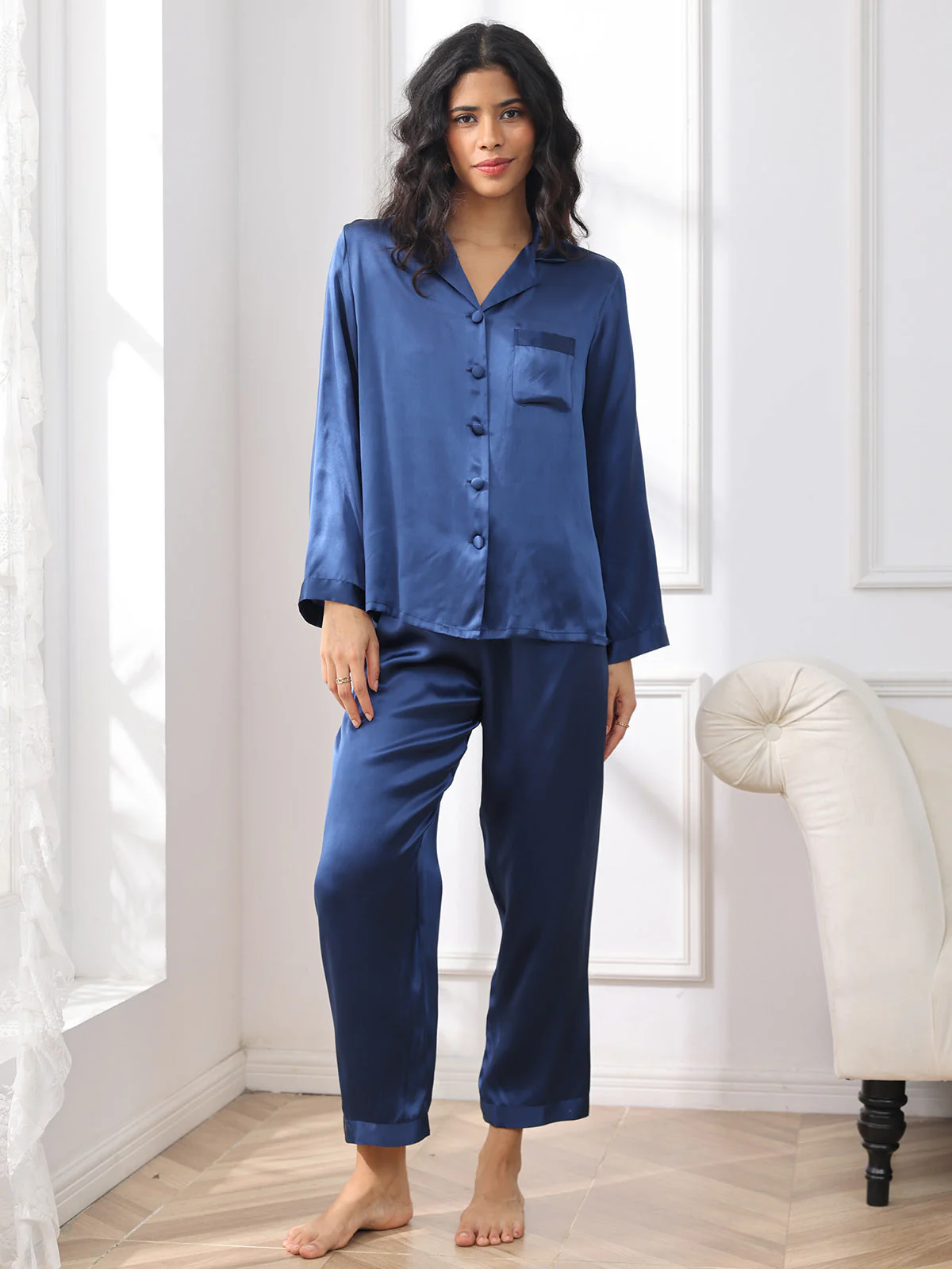 Dames 100% Moerbeizijde Pyjama Set Met Lange Mouwen - Image 39