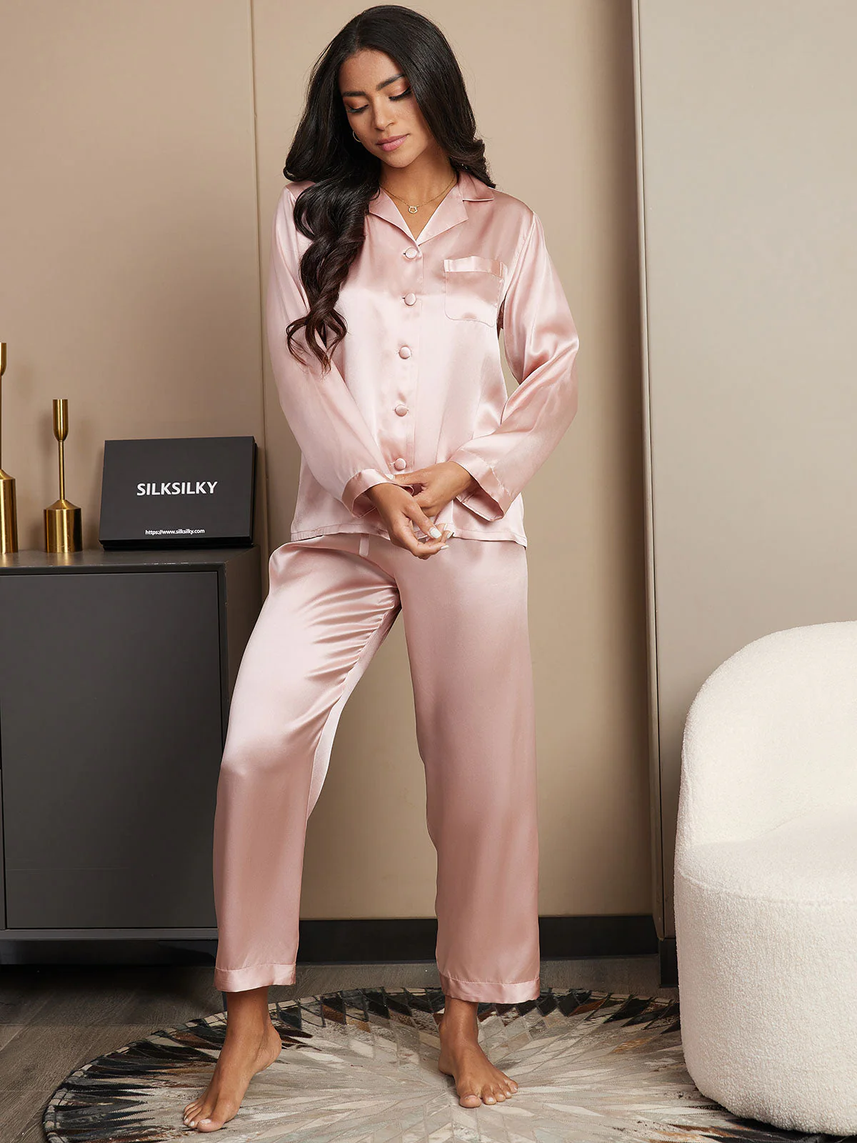 Dames 100% Moerbeizijde Pyjama Set Met Lange Mouwen - Image 4