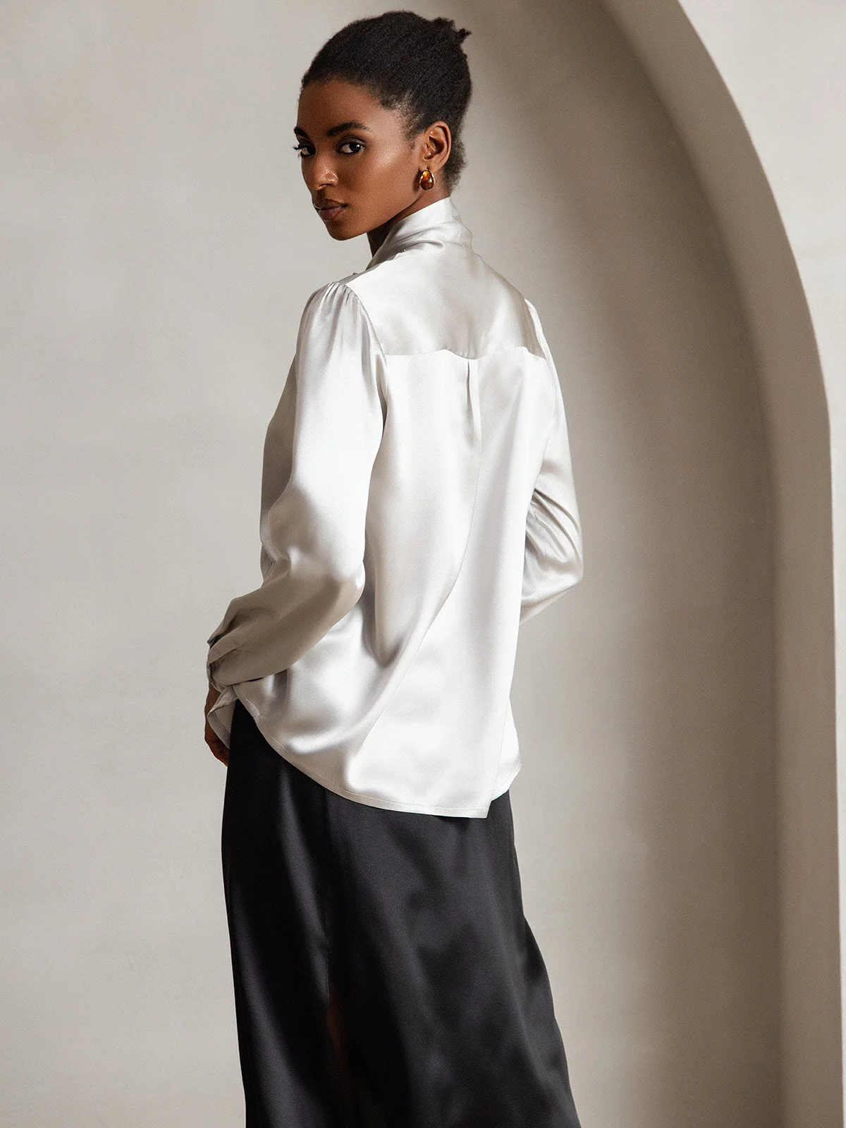 Dames 19 Momme Zijden Elegante Strikblouse met Lange Mouwen - Image 10
