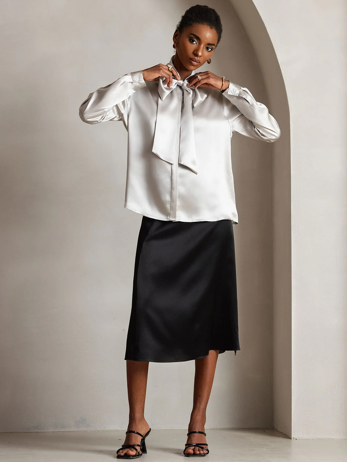 Dames 19 Momme Zijden Elegante Strikblouse met Lange Mouwen - Image 12