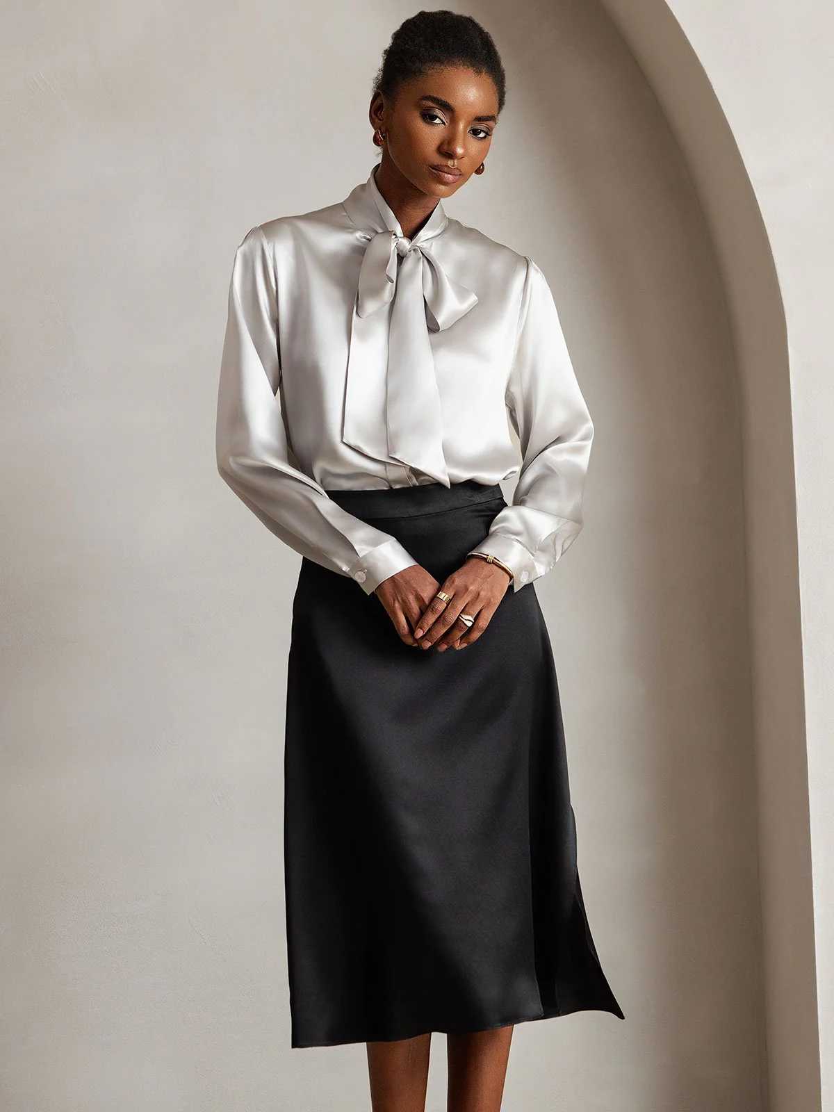 Dames 19 Momme Zijden Elegante Strikblouse met Lange Mouwen - Image 13