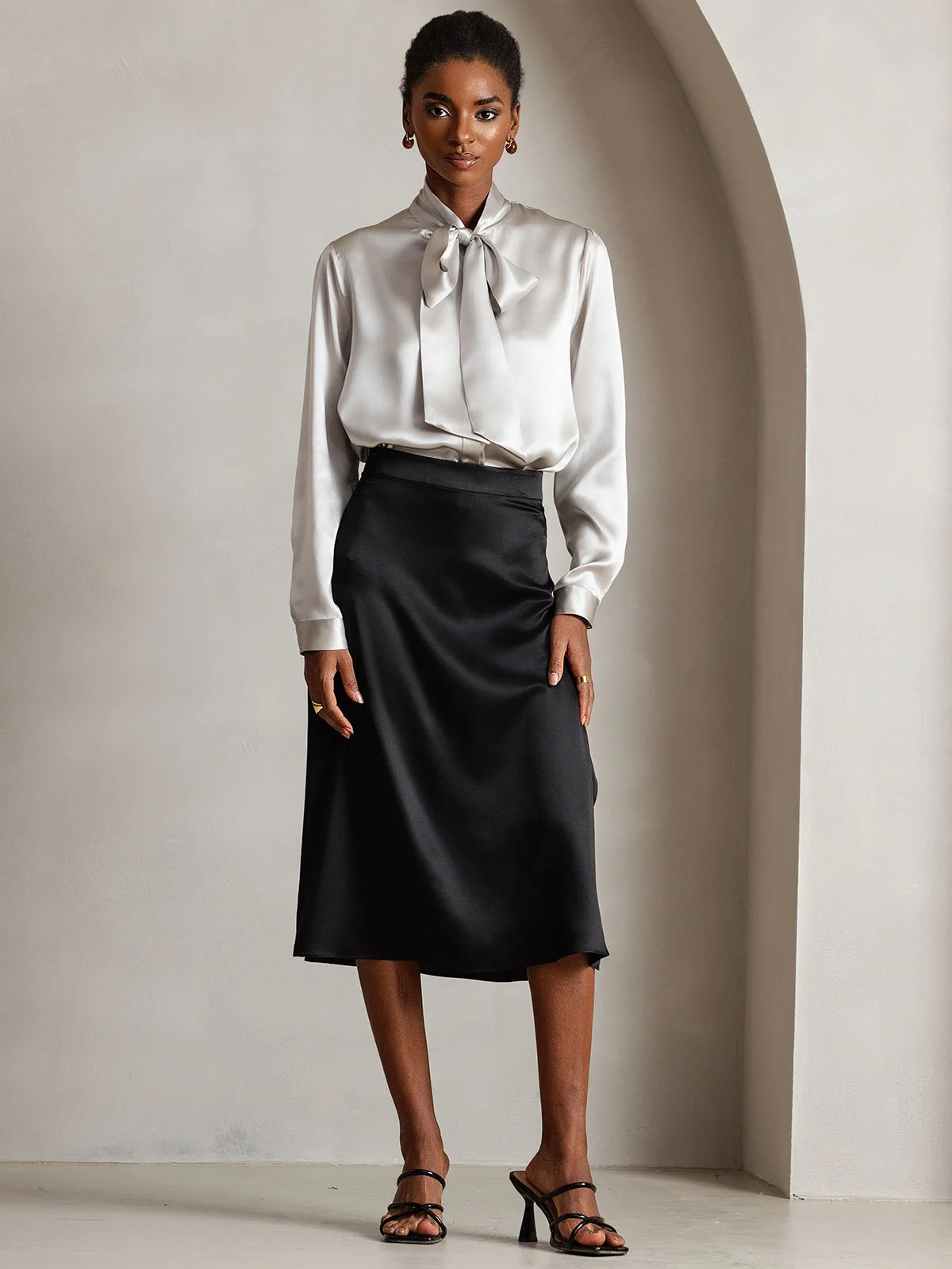 Dames 19 Momme Zijden Elegante Strikblouse met Lange Mouwen - Image 14