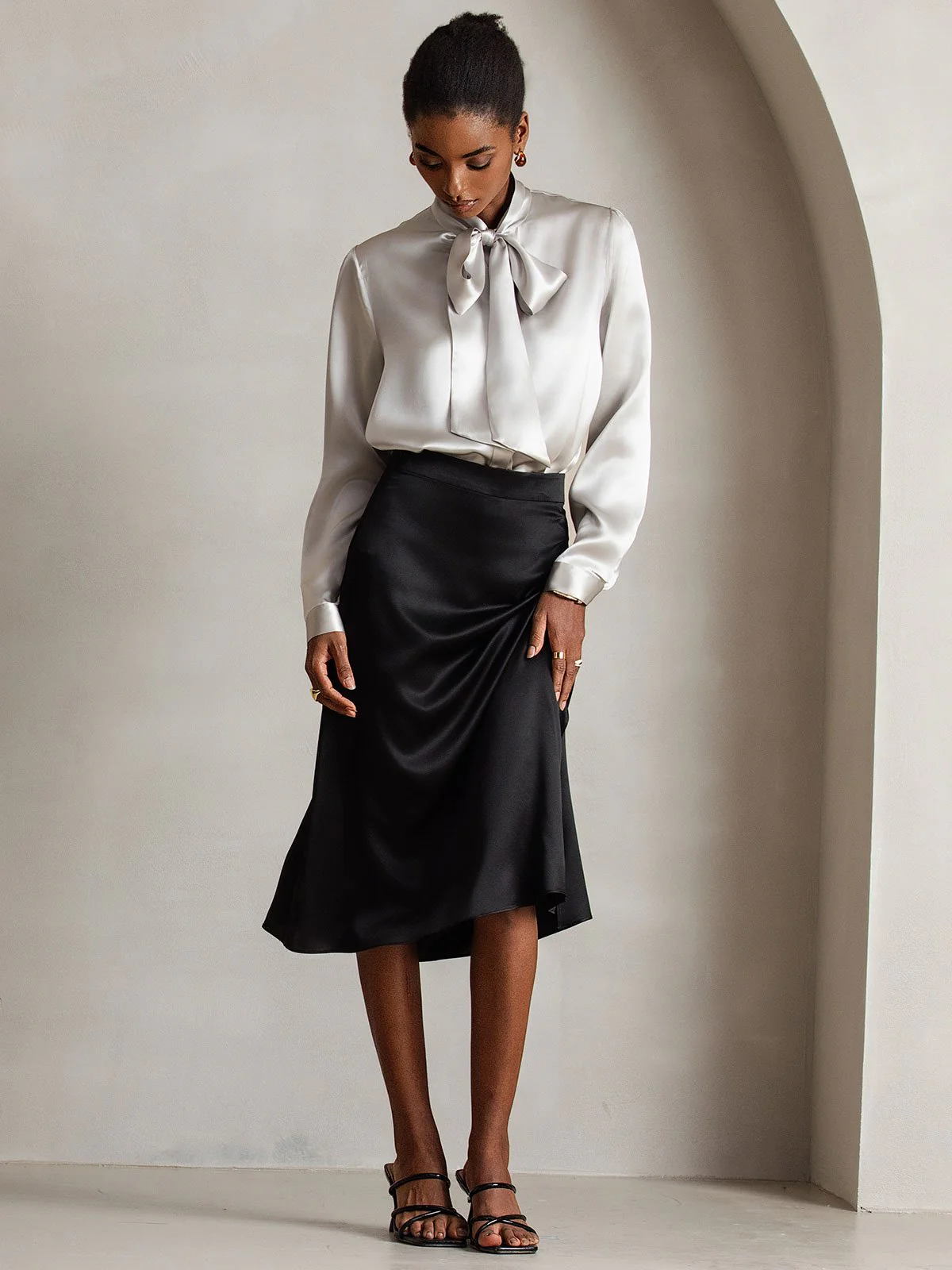Dames 19 Momme Zijden Elegante Strikblouse met Lange Mouwen - Image 15