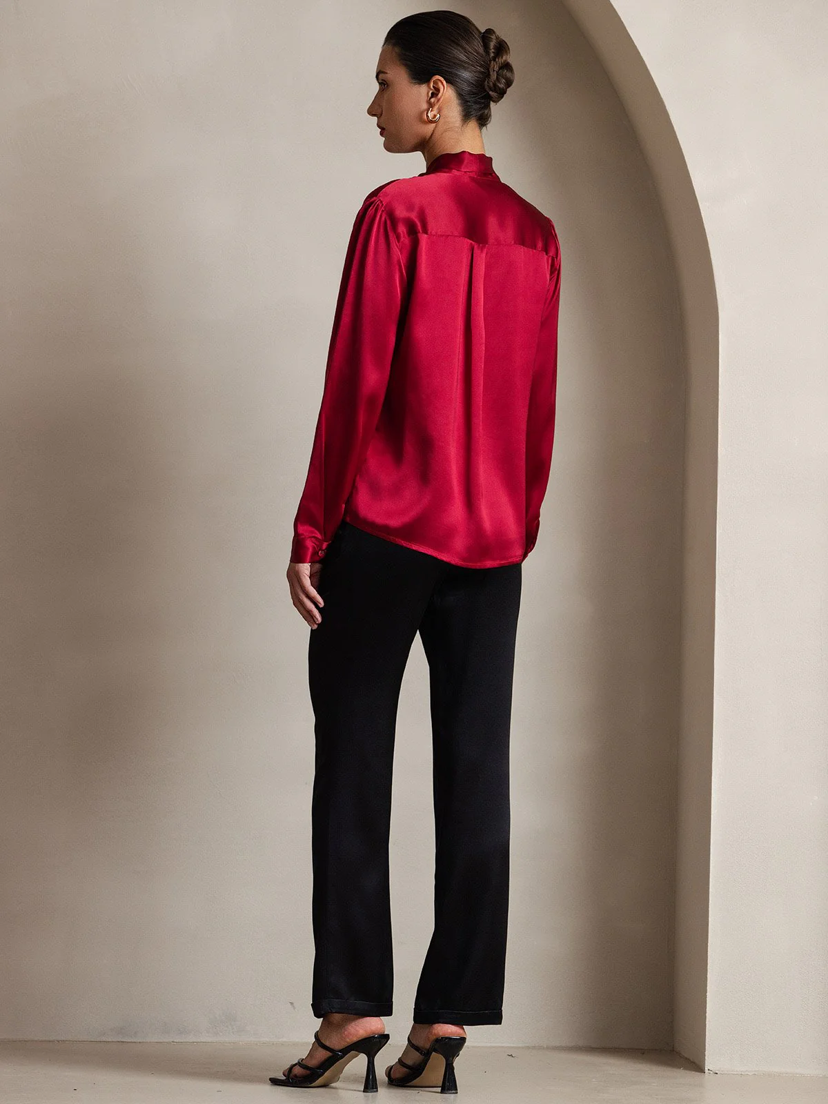 Dames 19 Momme Zijden Elegante Strikblouse met Lange Mouwen - Image 17