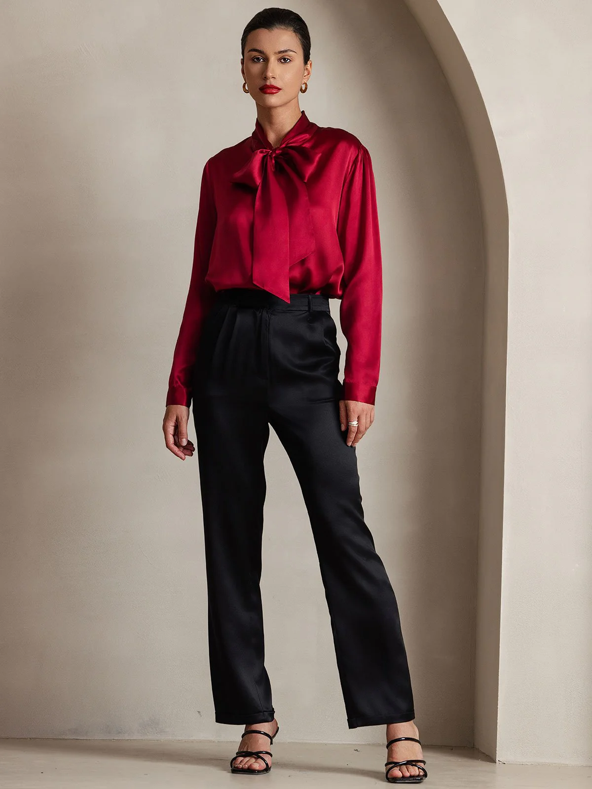 Dames 19 Momme Zijden Elegante Strikblouse met Lange Mouwen - Image 18
