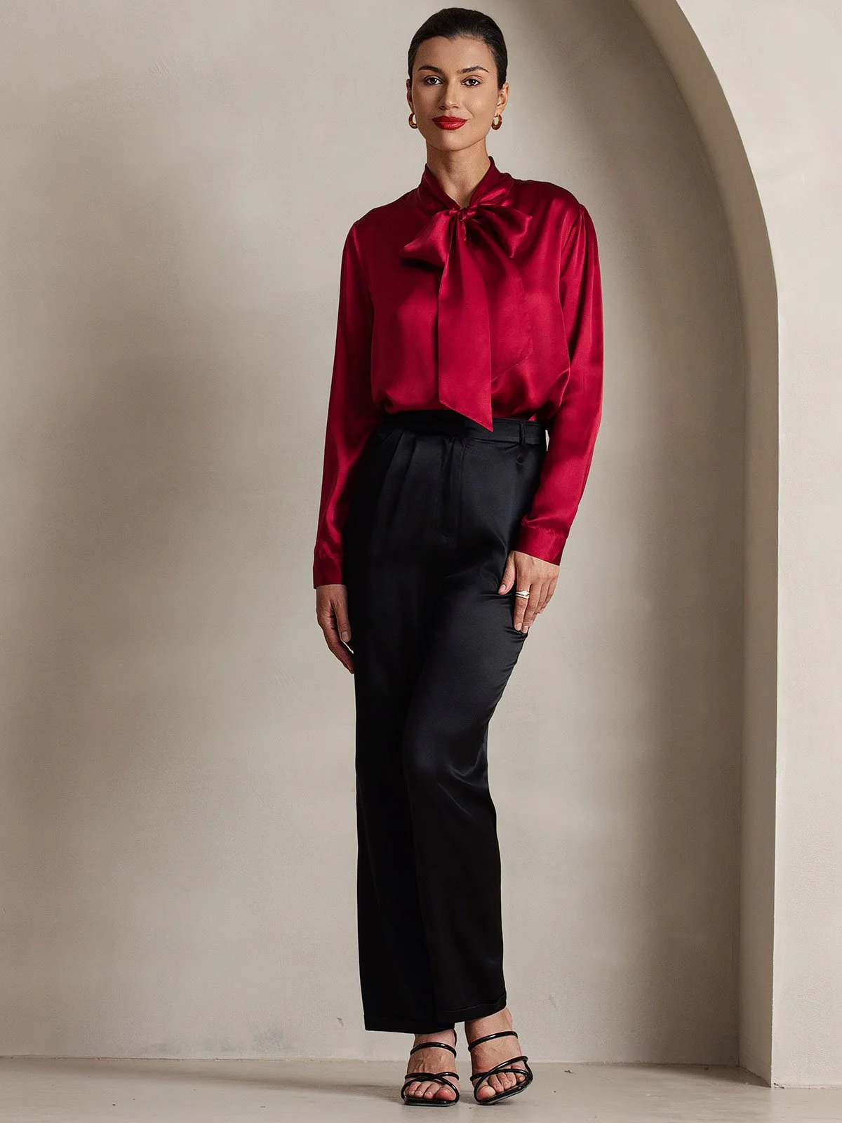 Dames 19 Momme Zijden Elegante Strikblouse met Lange Mouwen - Image 21