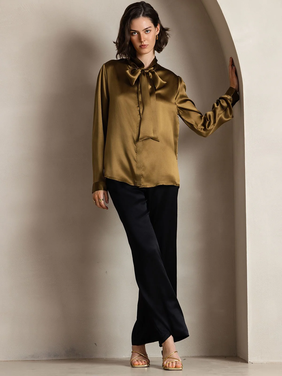Dames 19 Momme Zijden Elegante Strikblouse met Lange Mouwen - Image 35