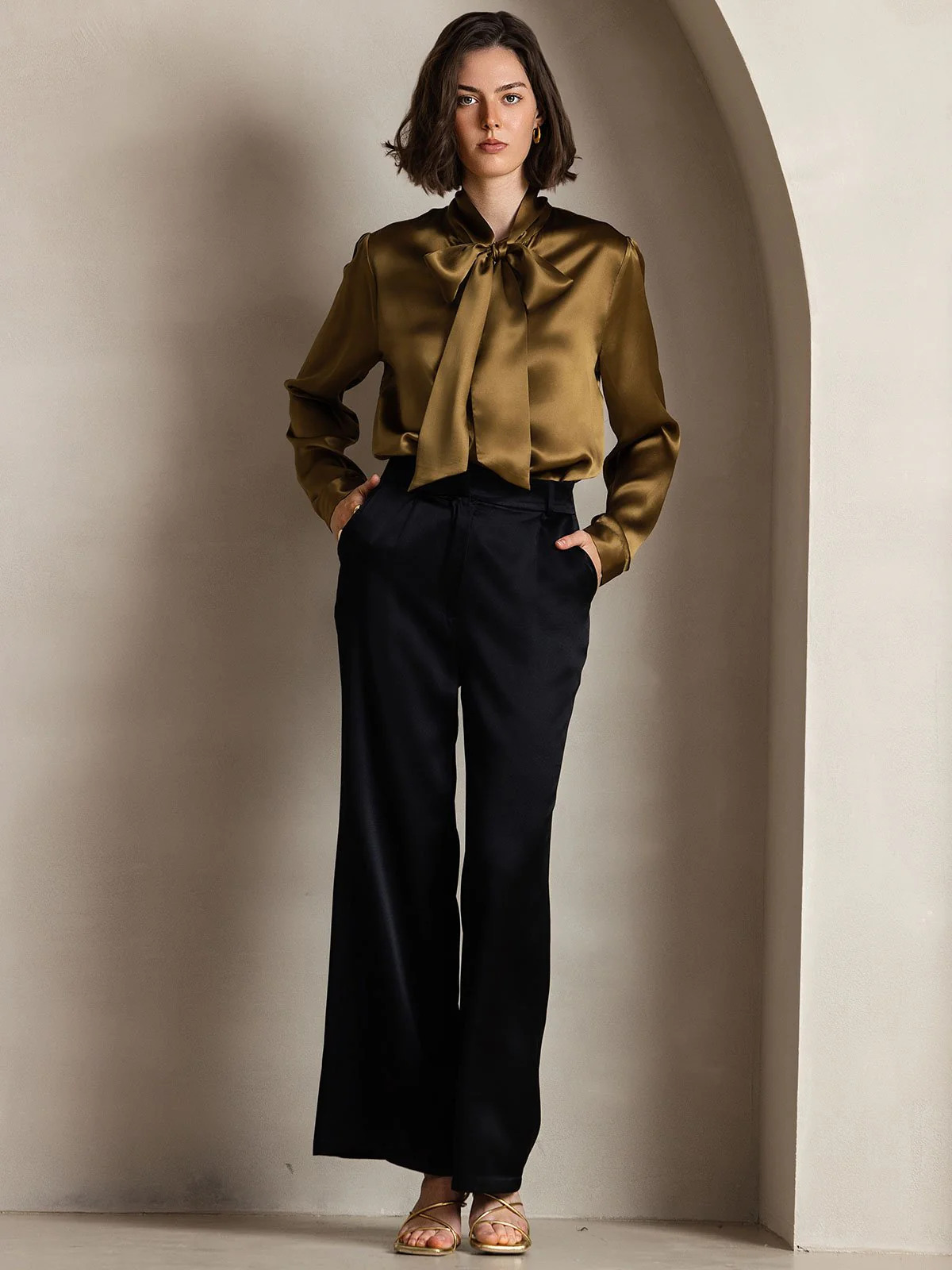 Dames 19 Momme Zijden Elegante Strikblouse met Lange Mouwen - Image 36
