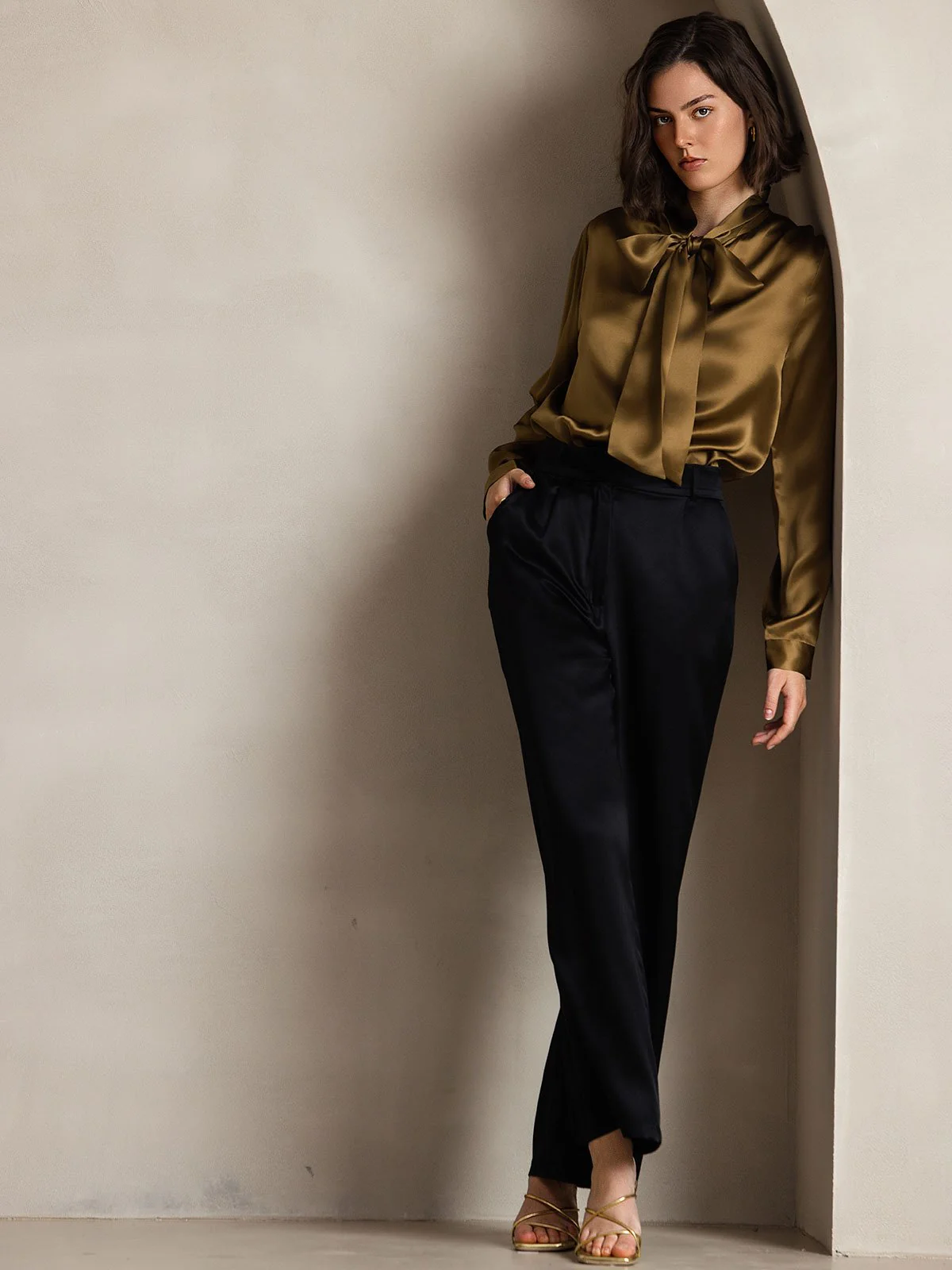 Dames 19 Momme Zijden Elegante Strikblouse met Lange Mouwen - Image 37