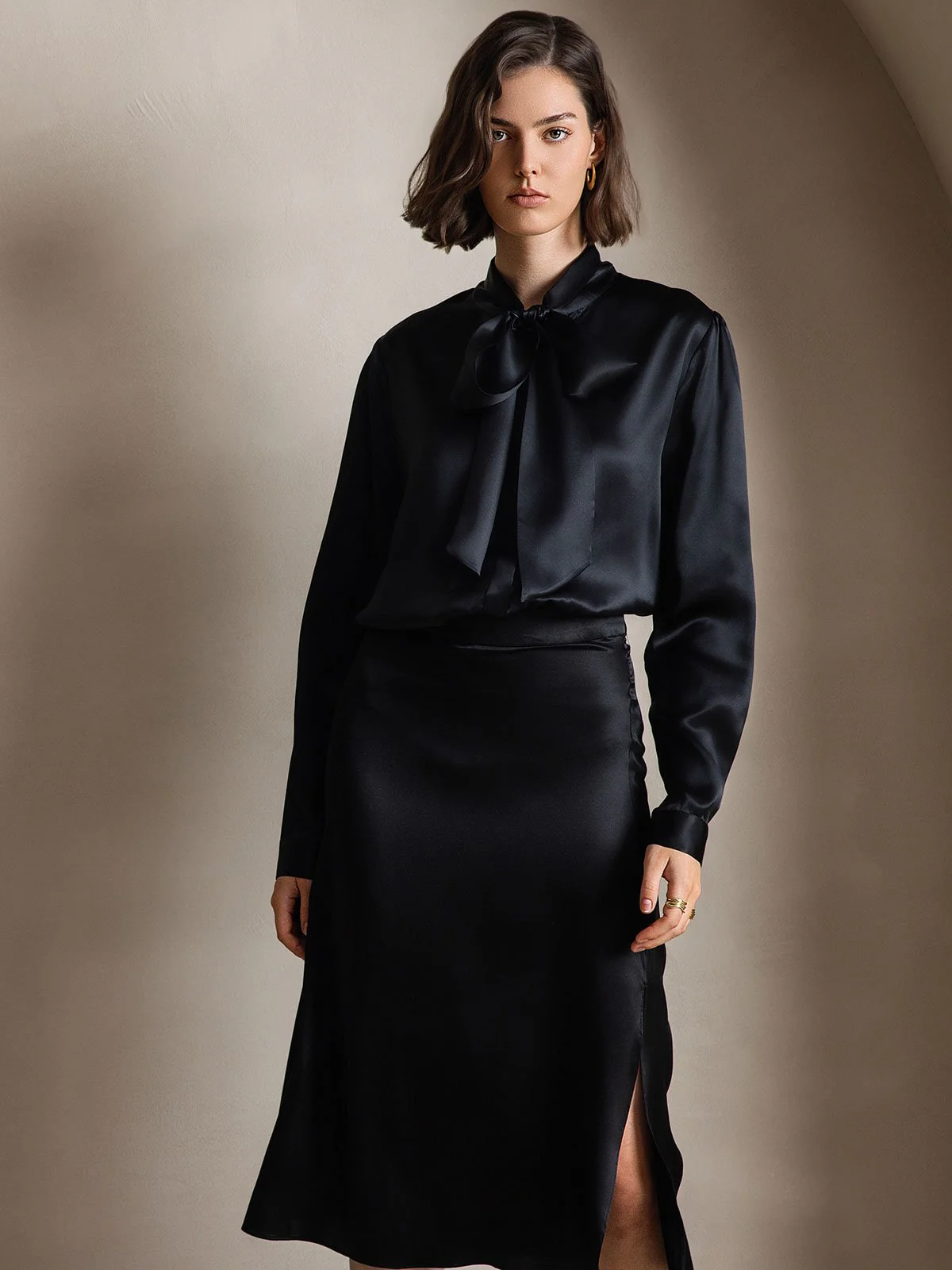 Dames 19 Momme Zijden Elegante Strikblouse met Lange Mouwen - Image 38