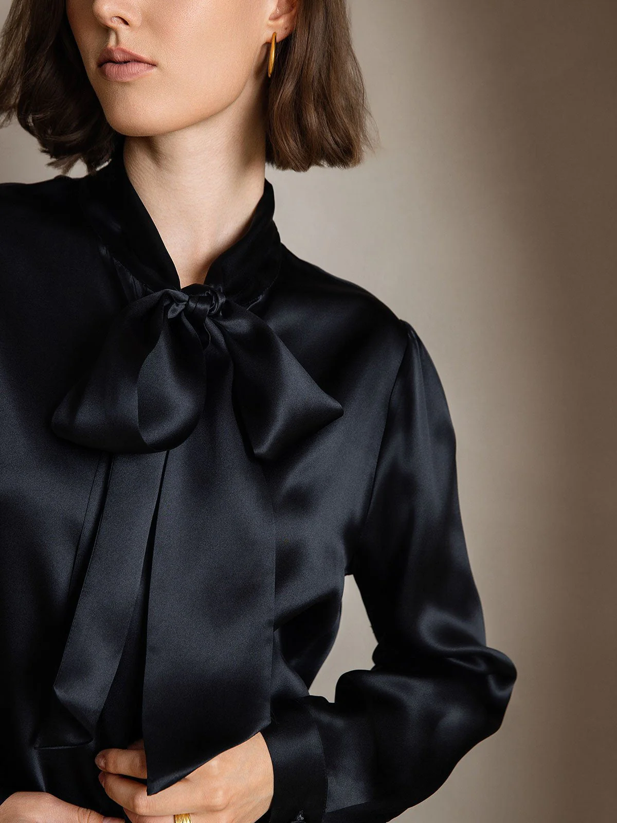 Dames 19 Momme Zijden Elegante Strikblouse met Lange Mouwen - Image 40