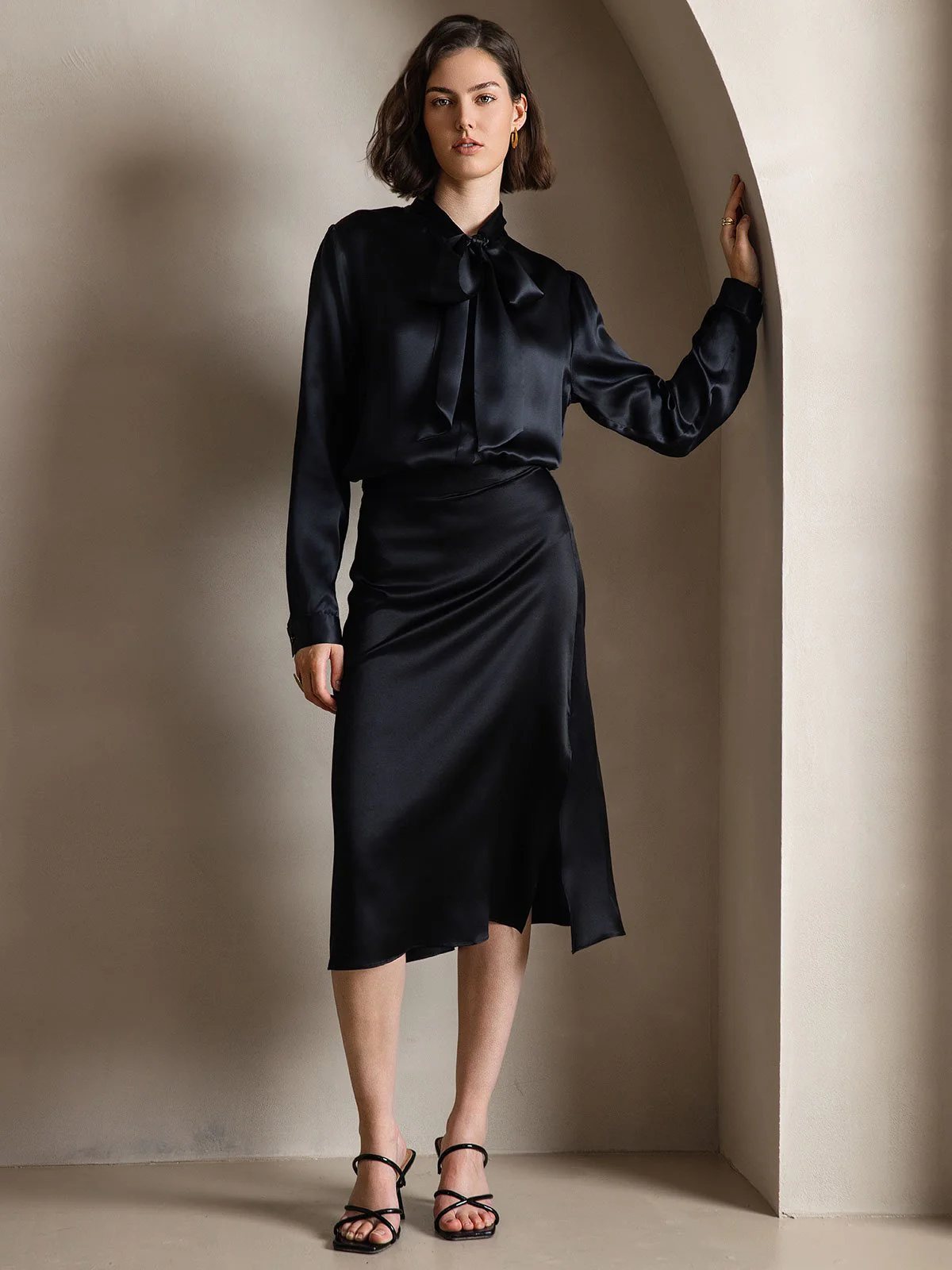 Dames 19 Momme Zijden Elegante Strikblouse met Lange Mouwen - Image 43