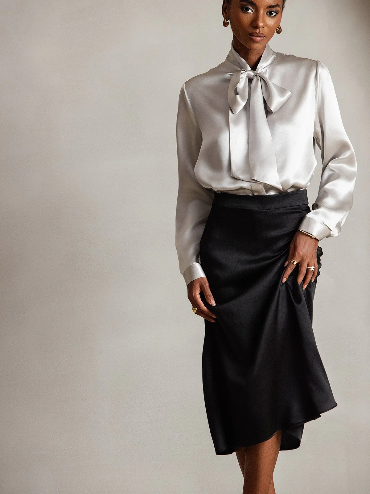 Dames 19 Momme Zijden Elegante Strikblouse met Lange Mouwen - Image 9