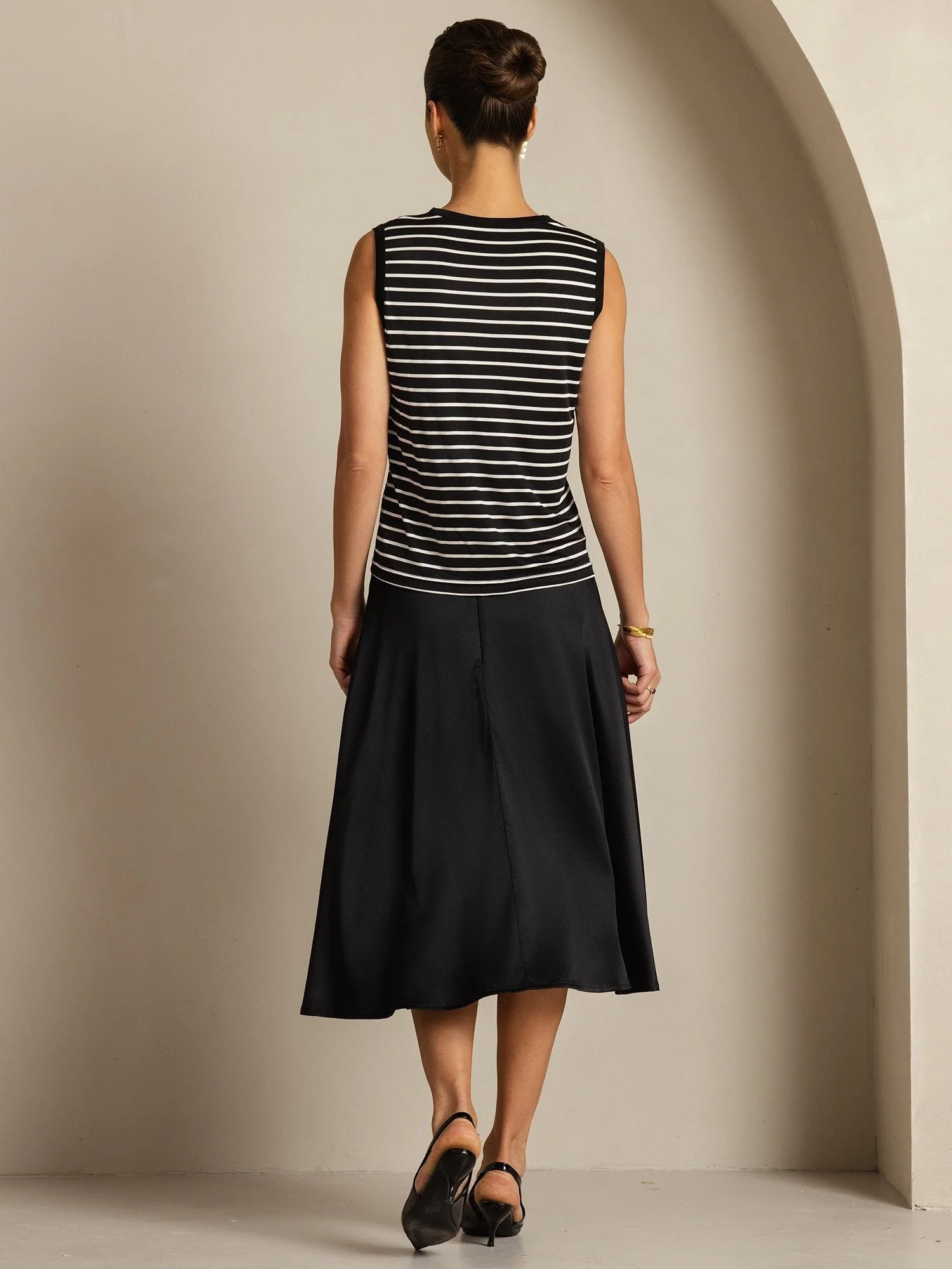 Dames Puur Zijde Rond Hals Sport Streep Tanktop - Image 10